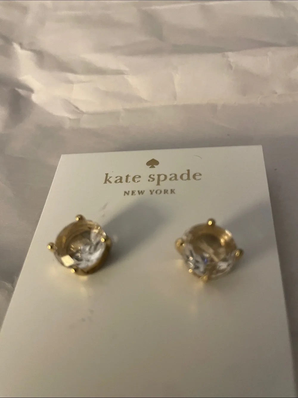 kate spade Gold Clear Crystal Stud Earrings NWT